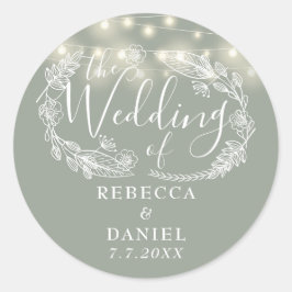 Lichterkette Floral Sage Grün Hochzeit Runder Aufkleber
