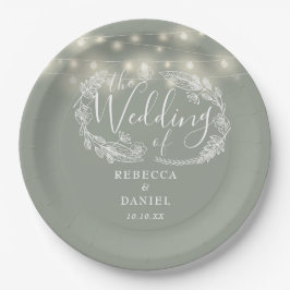 Lichterkette Floral Salbeigrün Hochzeit Pappteller