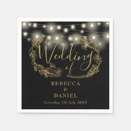 Lichterkette Floral Schwarz und Gold Hochzeit Serviette