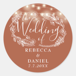 Lichterkette Floral Terrakotta Hochzeit Runder Aufkleber