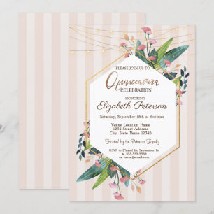 Lichterkette Florale Gestreifte Quinceañera Einladung