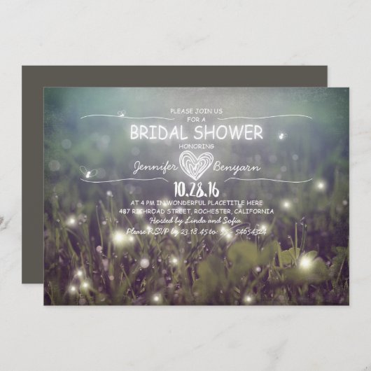 Lichterkette glüht rustikales Brautparty Einladung (Vorne/Hinten)