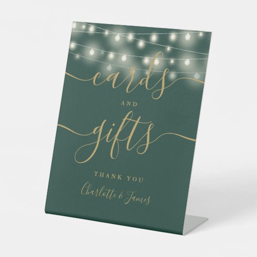 Lichterkette Grün Gold Schrift Karten und Geschenk Sockelschild (Vorderseite)