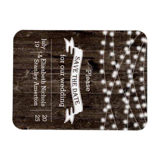 Lichterkette Holz Sommerhochzeit Sichern Datum Magnet (Horizontal)