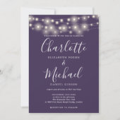 Lichterkette Lila Elegante Schrift Hochzeit Einladung (Vorderseite)