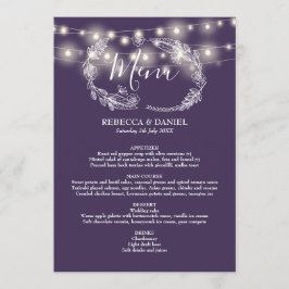 Lichterkette Lila Florale Hochzeit Menükarte