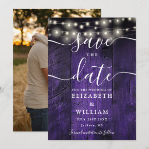 Lichterkette Lila Rustikale Holz Hochzeit Foto  Save The Date