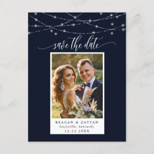 Lichterkette Navy Blau Foto Save The Date Ankündigungspostkarte