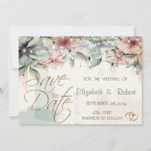 Lichterkette, Pinselstrich, Blumen  Save The Date
