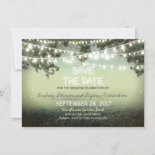 Lichterkette rustikal SAVE THE DATE FLACHKARTEN (Vorderseite)