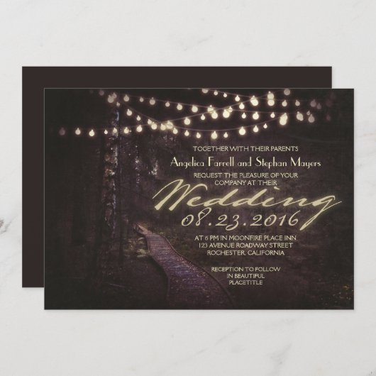 Lichterkette rustikale Bäume Einladung (Vorne/Hinten)