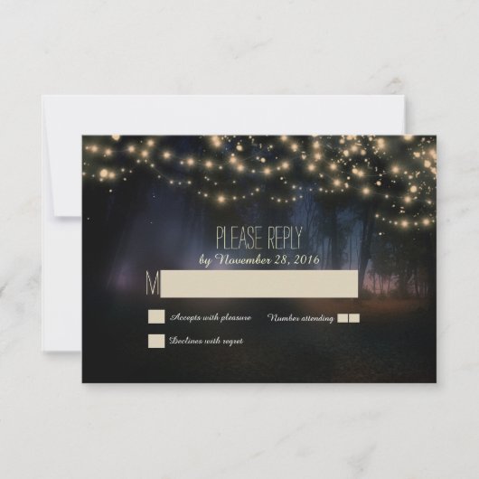 Lichterkette rustikale Hochzeitskarten RSVP Karte (Vorderseite)