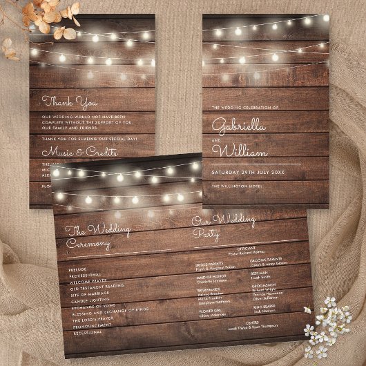 Lichterkette Rustikale Holz Hochzeitsprogramm