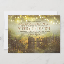 Lichterkette rustikale Landhochzeit Einladung