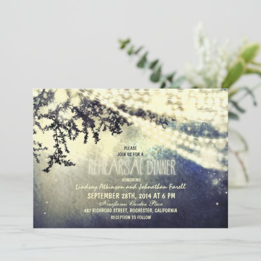 Lichterkette rustikale Probe Abendessen Einladung (Stehend Vorderseite)