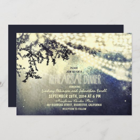 Lichterkette rustikale Probe Abendessen Einladung (Vorne/Hinten)