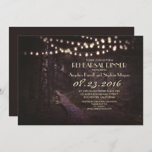 Lichterkette rustikale Probe Einladung (Vorne/Hinten)