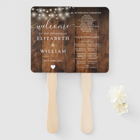 Lichterkette Rustikale Scheunen-Hochzeitsprogramm Fächer (Vorne und Hinten)