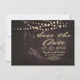 Lichterkette rustikaler Bäume Save the Date