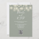 Lichterkette Sage Green QR-Code Hochzeit Einladung (Rückseite)