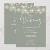 Lichterkette Sage Green QR-Code Hochzeit Einladung (Vorne/Hinten)