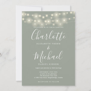 Lichterkette Sage Grün Elegante Schrift Hochzeit  Einladung