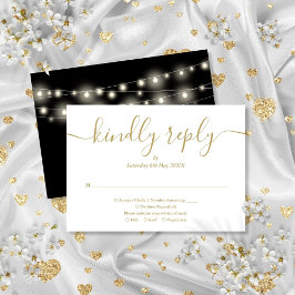 Lichterkette Schwarz und Gold Schriftzug Mahlzeite RSVP Karte