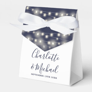 Lichterkette Signatur Schrift Navy Weiße Hochzeit Geschenkschachtel