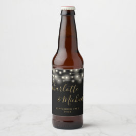 Lichterkette Signatur Schrift Schwarz Gold Hochzei Bierflaschenetikett