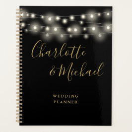 Lichterkette Signatur Schrift Schwarz Gold Hochzei Planer