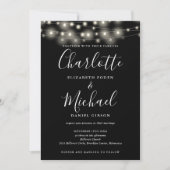 Lichterkette Skript Schwarz Weiß QR-Code Hochzeit Einladung (Vorderseite)