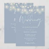 Lichterkette Staubblau QR-Code Hochzeit Einladung (Vorne/Hinten)