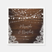 Lichterkette und Spitze Rustikale Holz Hochzeit Serviette (Vorderseite)