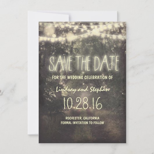 Lichterketten rustikale Save-the-Date-Karten Save The Date (Vorderseite)