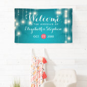 Lichterketten & Türkisfarbene Glitter-Hochzeitsbeg Banner (Insitu)