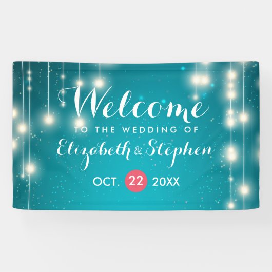Lichterketten & Türkisfarbene Glitter-Hochzeitsbeg Banner (Horizontal)