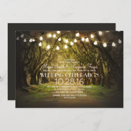 Lichterparcours Rustikale Hochzeitsfeiern Einladung (Vorne/Hinten)