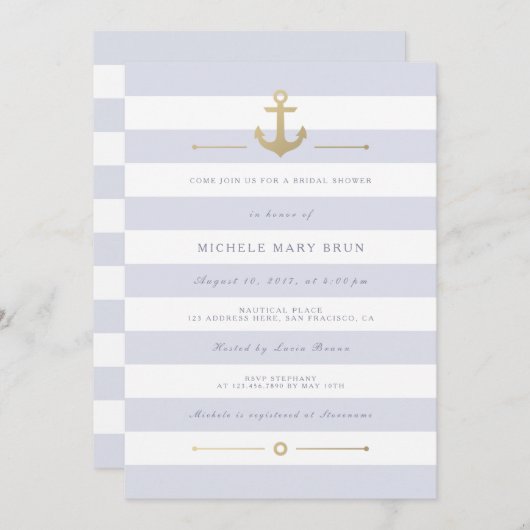 Lichtgestreiftes nautisches Brautparty laden ein Einladung (Vorne/Hinten)