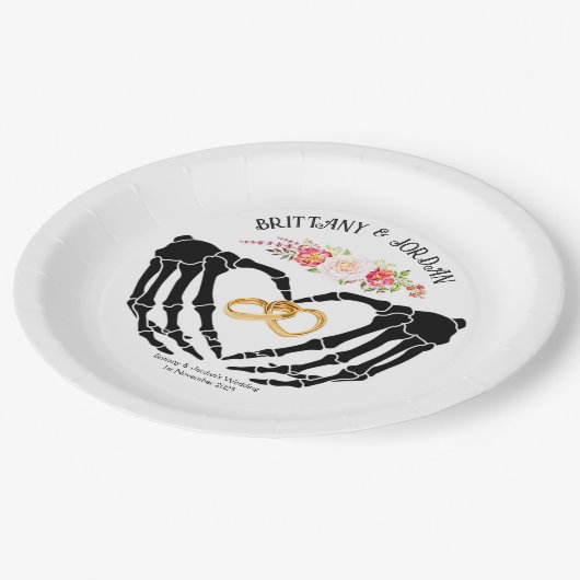 Lichtgotische Skeletthandschuhe Pappteller (Schrägansicht)