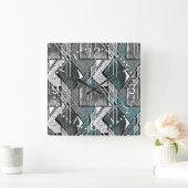 Lichtgrau geometrisch gedruckt. Fußbodenmatte Quadratische Wanduhr (Zuhause)