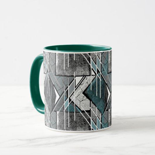 Lichtgrau geometrischer Druck. Tasse (Vorderseite Links)