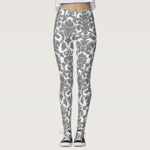 Lichtgrau-Verziert-Damaskus-Muster Leggings