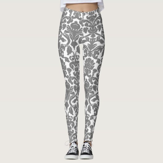 Lichtgrau-Verziert-Damaskus-Muster Leggings (Vorderseite)