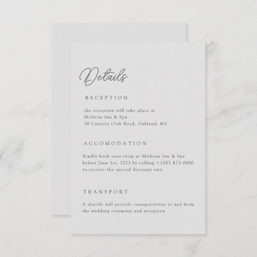 Lichtgraue Hochzeitsdetails QR-Code-Umschließungsk Einladung (Vorne/Hinten)