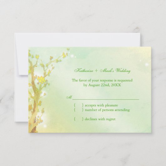 Lichtgrüner Baum Hochzeit RSVP (Vorderseite)