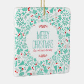 Lichtgrüner Weihnachtskranz frohe Weihnachten Keramikornament (Rechts)