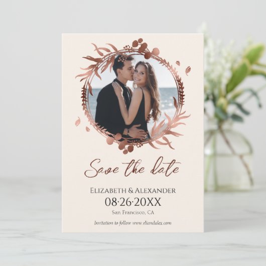 Lichtpfirsichkäfer-Foto Save the Date Einladung (Stehend Vorderseite)