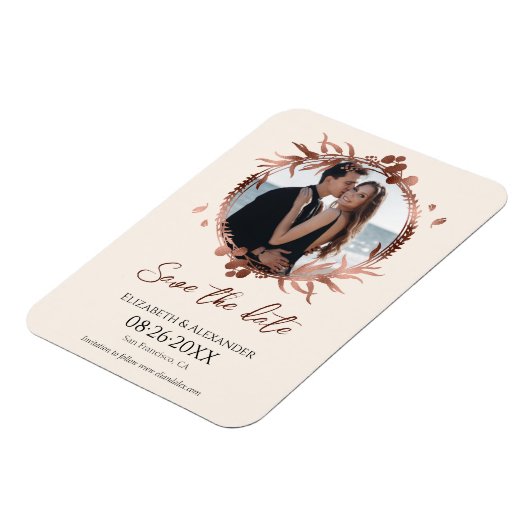 Lichtpfirsichkäfer-Foto Save the Date Magnet (Linke Seite)