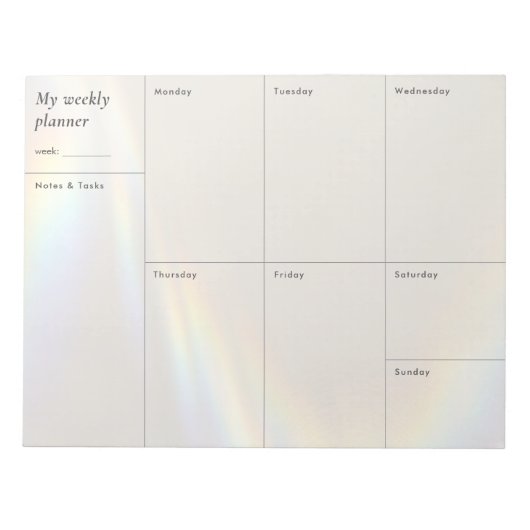 Lichtprisma & beiger minimalistischer Wochenplaner Notizblock (Vorderseite)