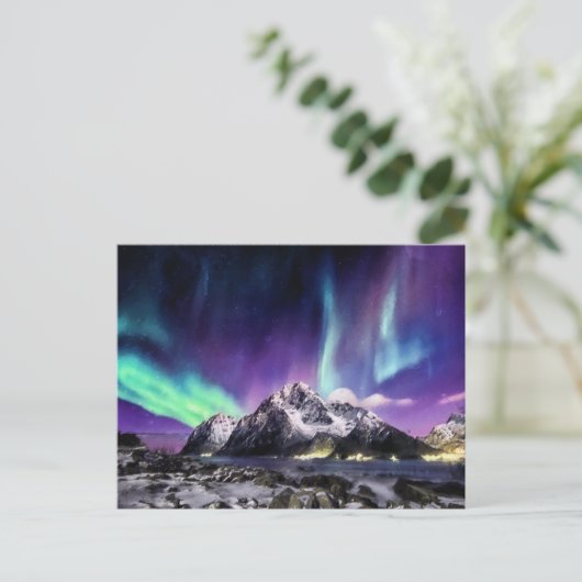 Lichtrampen - Schöne Aurora-Landschaft Postkarte (Stehend Vorderseite)